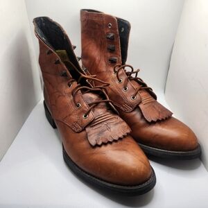 Ariat Boots Womens 7.5B Brown Leather Lace Up Cowboy Western Boots Style 33503